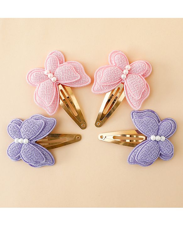 Babyhug Free Size Snap Clips With Butterfly Applique Pack Of 4 - Multicolor