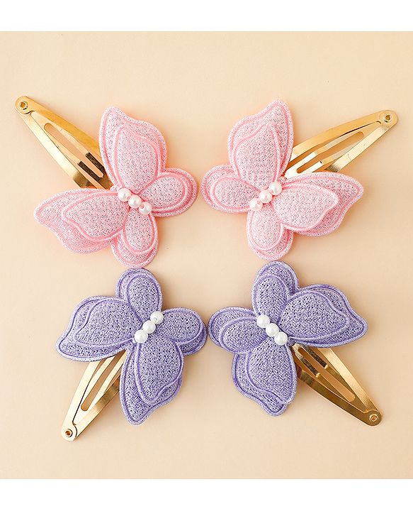 Babyhug Free Size Snap Clips With Butterfly Applique Pack Of 4 - Multicolor