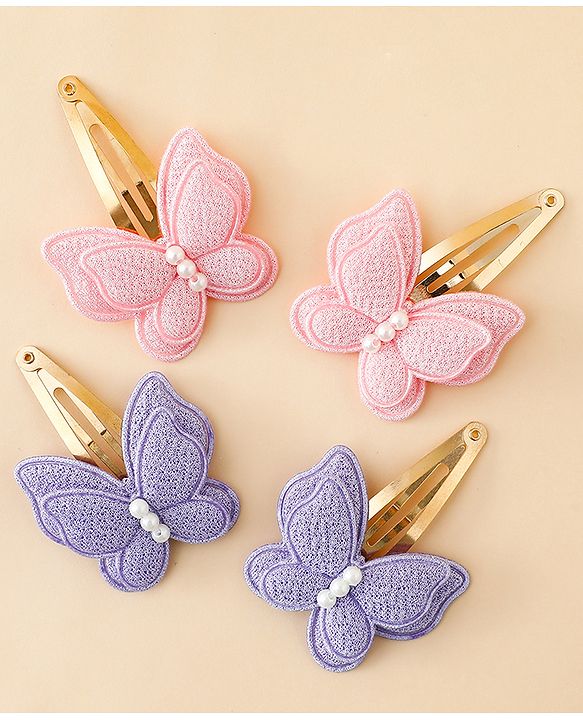Babyhug Free Size Snap Clips With Butterfly Applique Pack Of 4 - Multicolor
