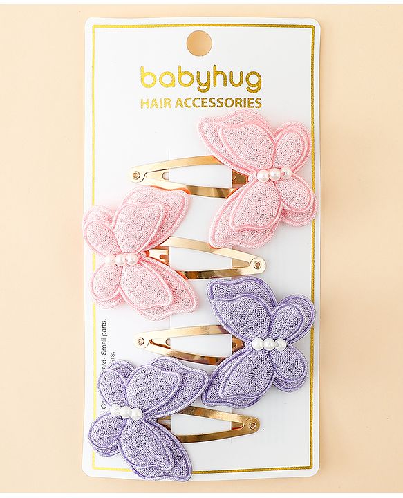 Babyhug Free Size Snap Clips With Butterfly Applique Pack Of 4 - Multicolor