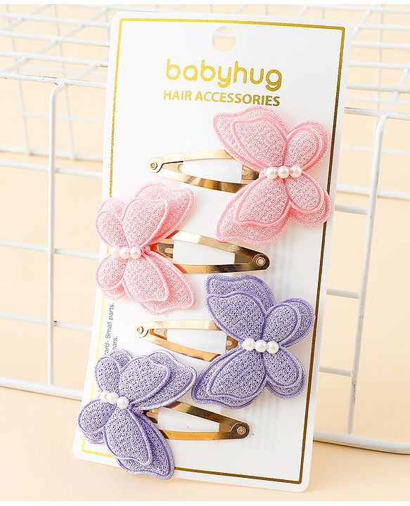 Babyhug Free Size Snap Clips With Butterfly Applique Pack Of 4 - Multicolor
