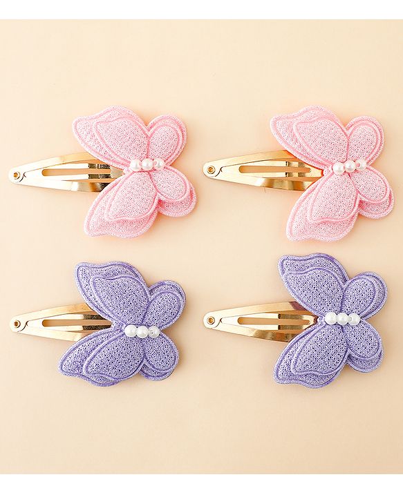 Babyhug Free Size Snap Clips With Butterfly Applique Pack Of 4 - Multicolor