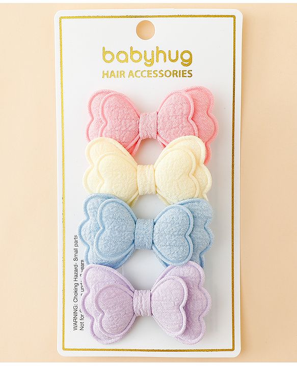 Babyhug Free Size Bow & Butterfly Clips Pack Of 4 - Multicolor