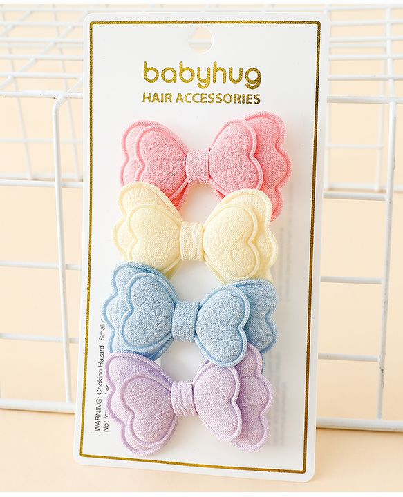 Babyhug Free Size Bow & Butterfly Clips Pack Of 4 - Multicolor