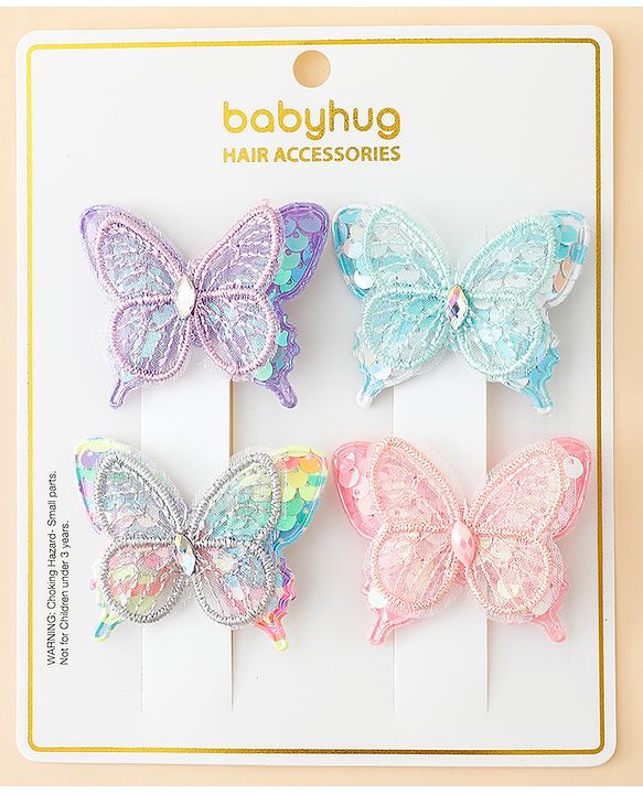 Babyhug Free Size Butterfly Clips Pack of 4 - Multicolor
