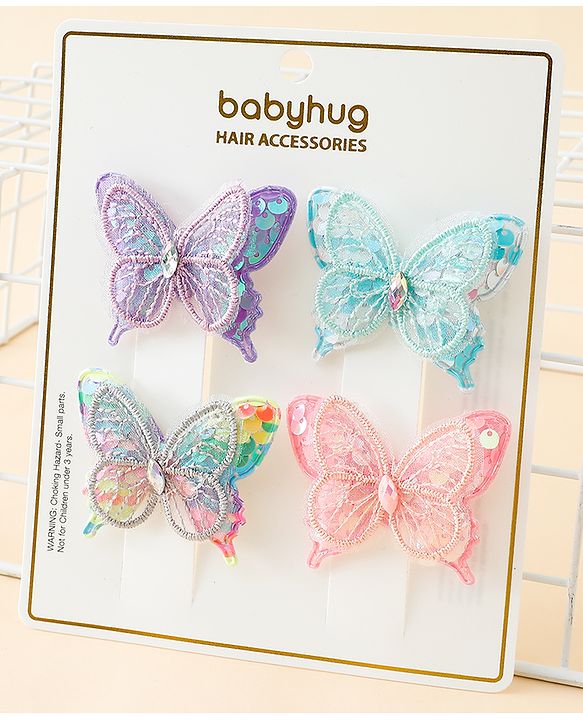 Babyhug Free Size Butterfly Clips Pack of 4 - Multicolor