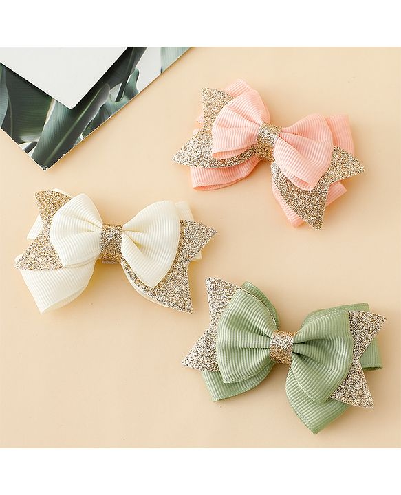 Babyhug  Free Size Bow Clips Pack of 3 - Pink white & Green