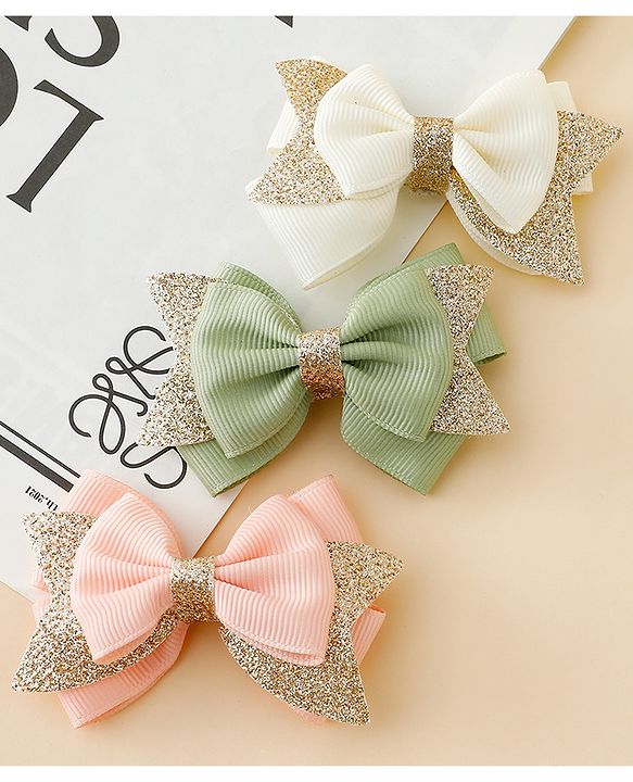 Babyhug  Free Size Bow Clips Pack of 3 - Pink white & Green