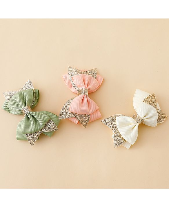 Babyhug  Free Size Bow Clips Pack of 3 - Pink white & Green