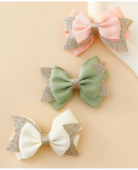 Babyhug  Free Size Bow Clips Pack of 3 - Pink white & Green