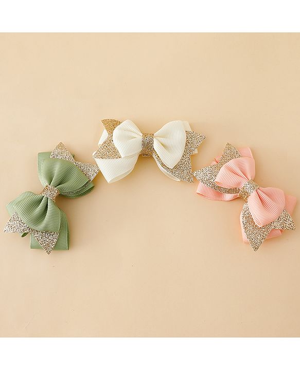 Babyhug  Free Size Bow Clips Pack of 3 - Pink white & Green