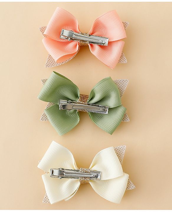 Babyhug  Free Size Bow Clips Pack of 3 - Pink white & Green