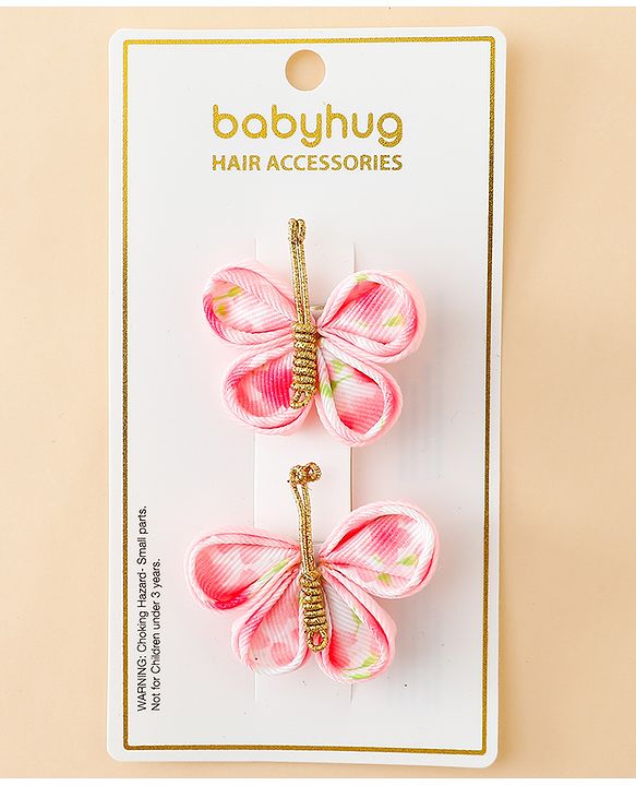Babyhug Free Size Bow & Butterfly Clips Pack Of 2 - Pink
