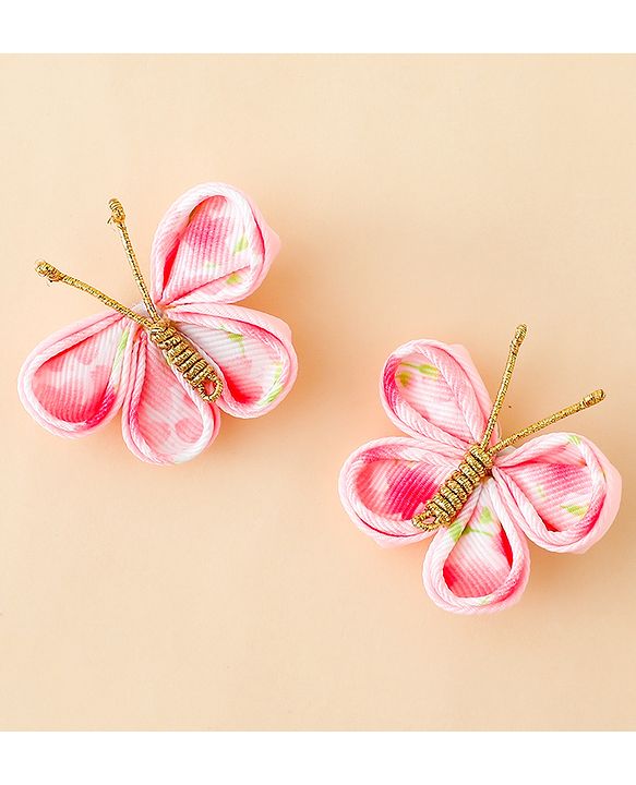 Babyhug Free Size Bow & Butterfly Clips Pack Of 2 - Pink