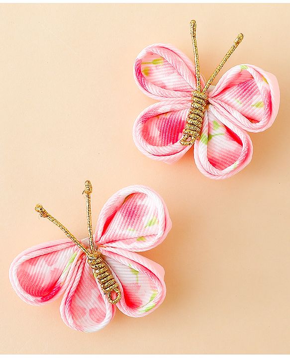 Babyhug Free Size Bow & Butterfly Clips Pack Of 2 - Pink