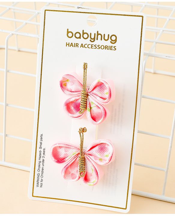 Babyhug Free Size Bow & Butterfly Clips Pack Of 2 - Pink