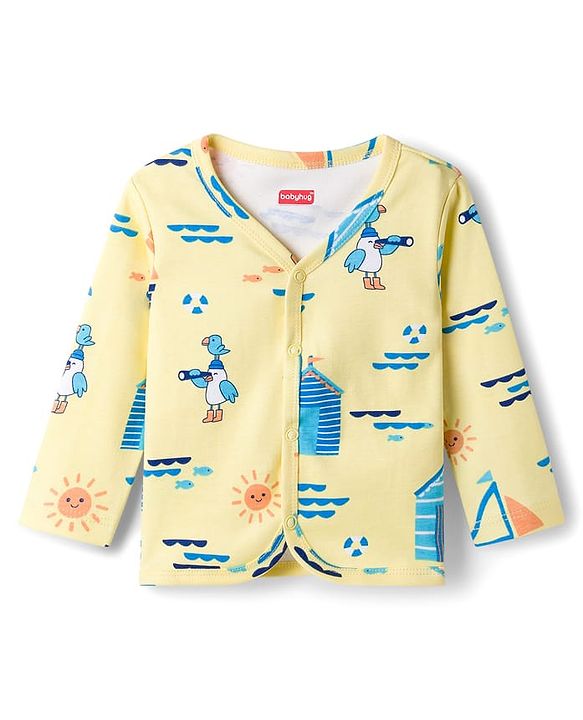 Babyhug 100% Cotton Knit Full Sleeves Front Open Jhablas with Nautical Theme Print Pack of 3 - Yellow Navy & Light Blue