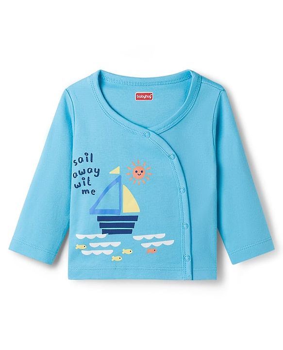 Babyhug 100% Cotton Knit Full Sleeves Front Open Jhablas with Nautical Theme Print Pack of 3 - Yellow Navy & Light Blue