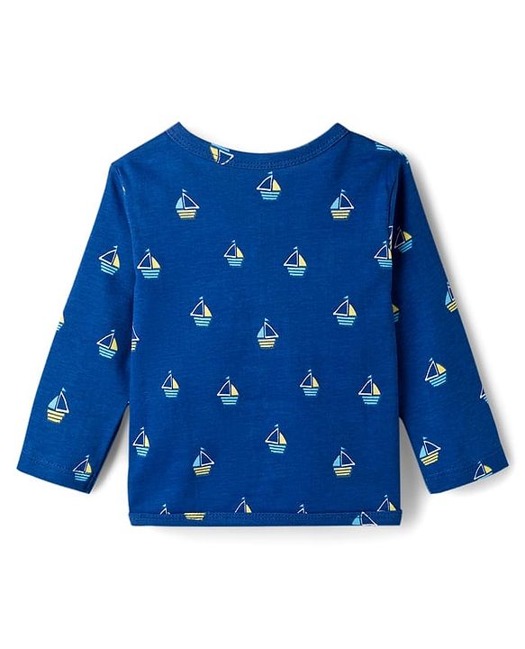 Babyhug 100% Cotton Knit Full Sleeves Front Open Jhablas with Nautical Theme Print Pack of 3 - Yellow Navy & Light Blue