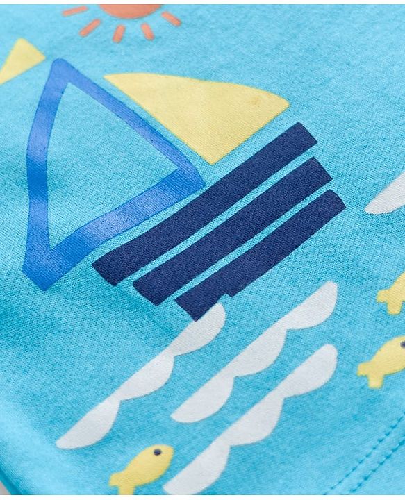 Babyhug 100% Cotton Knit Full Sleeves Front Open Jhablas with Nautical Theme Print Pack of 3 - Yellow Navy & Light Blue
