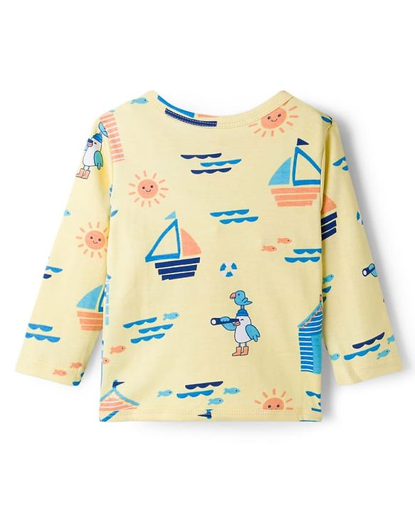 Babyhug 100% Cotton Knit Full Sleeves Front Open Jhablas with Nautical Theme Print Pack of 3 - Yellow Navy & Light Blue