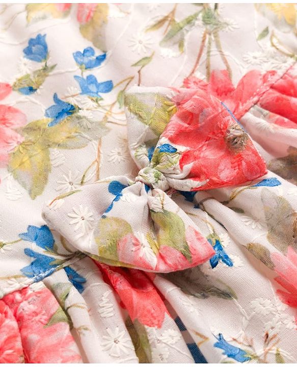 Babyhug Cotton Woven Half Sleeves Frock With Floral Print - White