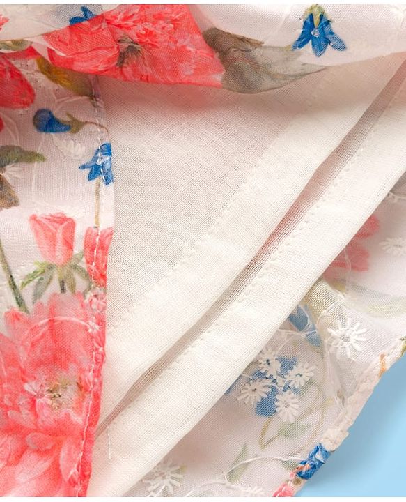 Babyhug Cotton Woven Half Sleeves Frock With Floral Print - White