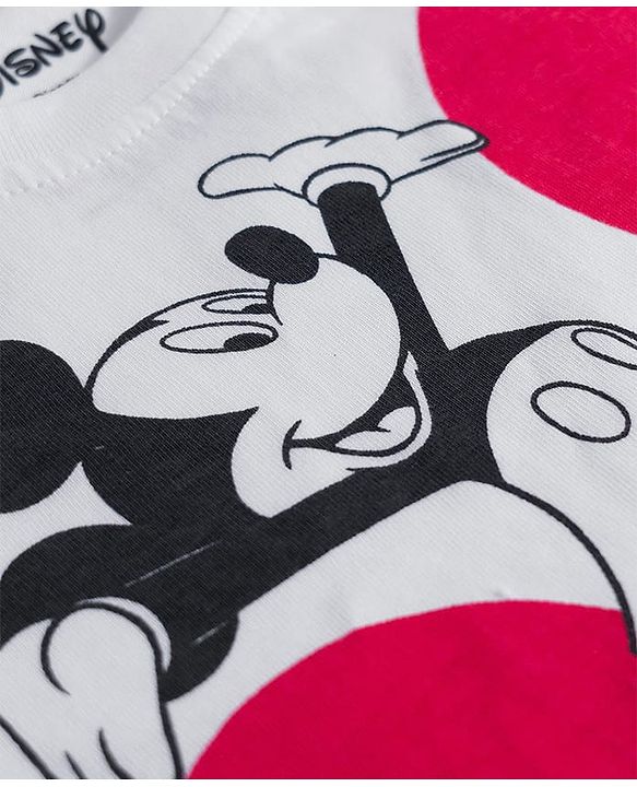 Babyhug Disney Single Jersey Knit Half Sleeves T-Shirt With Mickey Mouse Graphics - White