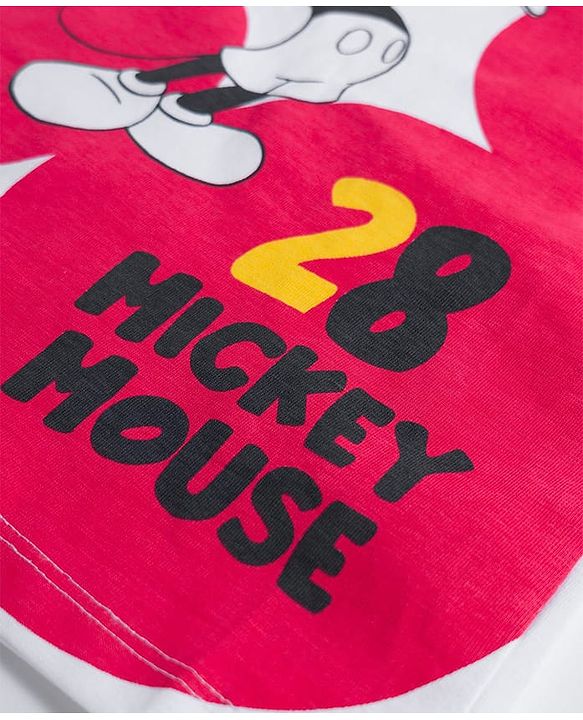 Babyhug Disney Single Jersey Knit Half Sleeves T-Shirt With Mickey Mouse Graphics - White