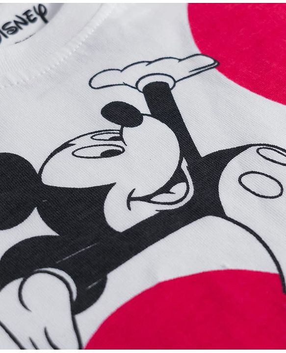 Babyhug Disney Single Jersey Knit Half Sleeves T-Shirt With Mickey Mouse Graphics - White