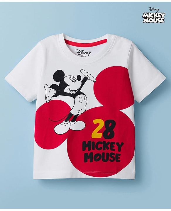 Babyhug Disney Single Jersey Knit Half Sleeves T-Shirt With Mickey Mouse Graphics - White