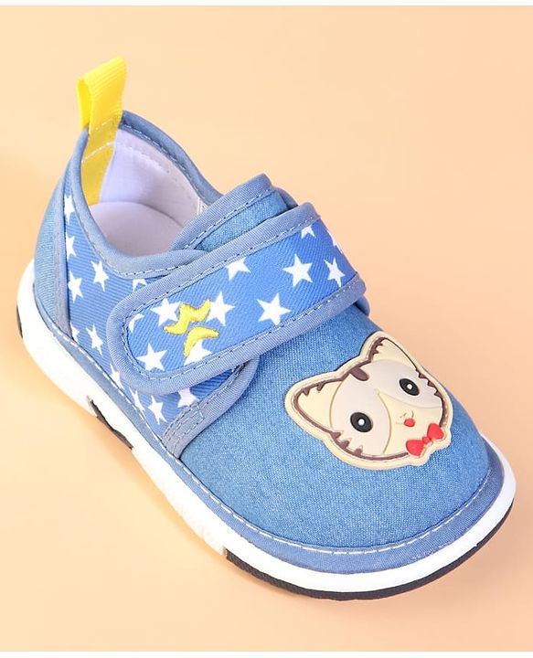 Cute Walk by Babyhug Velcro Closuer Casual Shoes With Star Print & Cat Applique - Blue