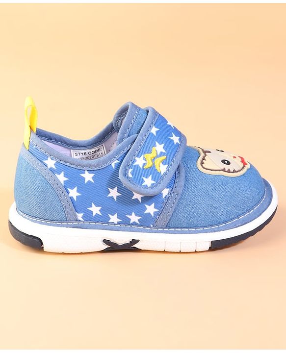 Cute Walk by Babyhug Velcro Closuer Casual Shoes With Star Print & Cat Applique - Blue