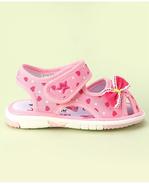 Cute Walk by Babyhug Velcro Closure Sandals with Bow Applique & Heart Print - Pink