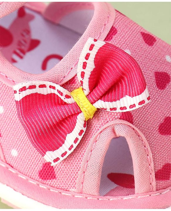 Cute Walk by Babyhug Velcro Closure Sandals with Bow Applique & Heart Print - Pink