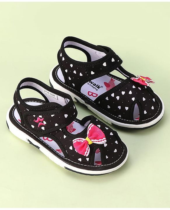 Cute Walk by Babyhug Velcro Closure Sandals with Bow Applique & Heart Print - Pink