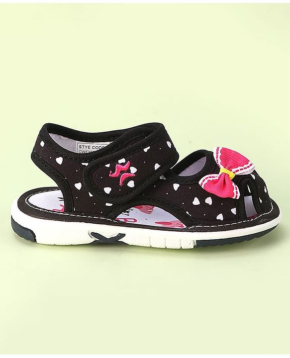 Cute Walk by Babyhug Velcro Closure Sandals with Bow Applique & Heart Print - Pink
