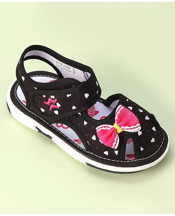 Cute Walk by Babyhug Velcro Closure Sandals with Bow Applique & Heart Print - Pink