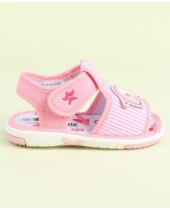 Cute Walk by Babyhug Velcro Closure Sandals Elephant Patch & Stripes - Pink