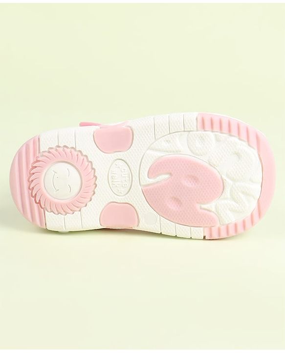 Cute Walk by Babyhug Velcro Closure Sandals Elephant Patch & Stripes - Pink