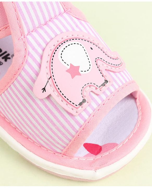 Cute Walk by Babyhug Velcro Closure Sandals Elephant Patch & Stripes - Pink