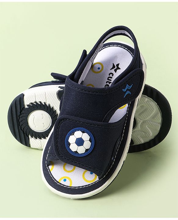 Cute Walk by Babyhug Velcro Closure Sandals With Football Applique - Navy Blue