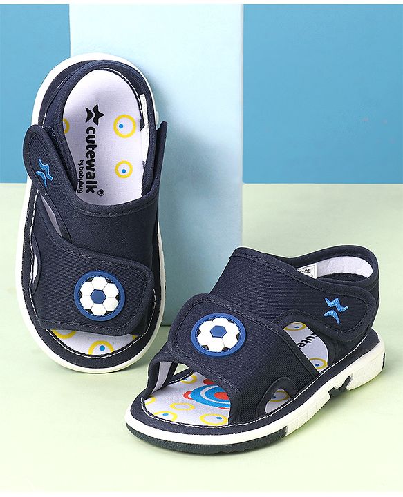 Cute Walk by Babyhug Velcro Closure Sandals With Football Applique - Navy Blue