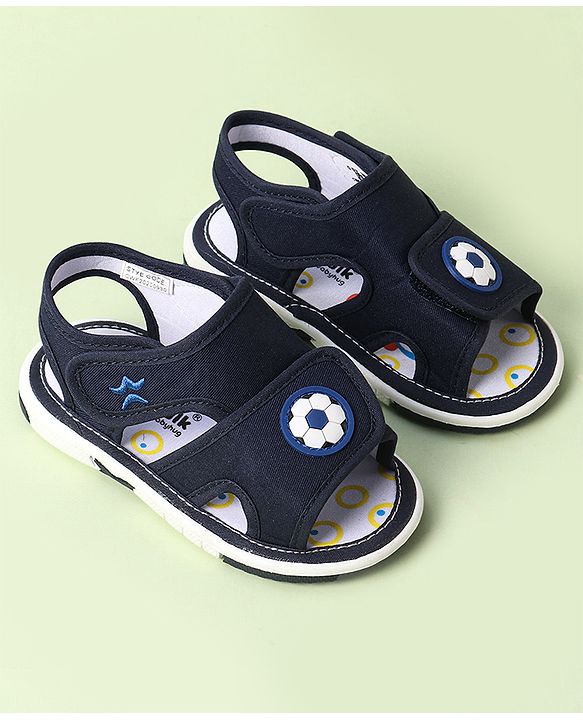 Cute Walk by Babyhug Velcro Closure Sandals With Football Applique - Navy Blue