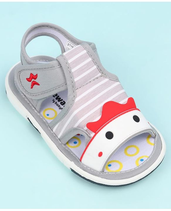 Cute Walk by Babyhug Sandals With Face Applique & Velcro Closure - Grey