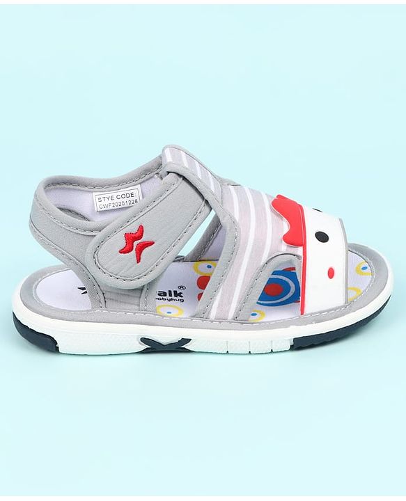 Cute Walk by Babyhug Sandals With Face Applique & Velcro Closure - Grey