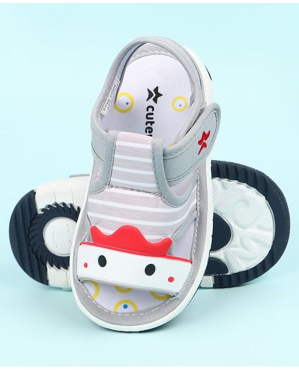 Cute Walk by Babyhug Sandals With Face Applique & Velcro Closure - Grey