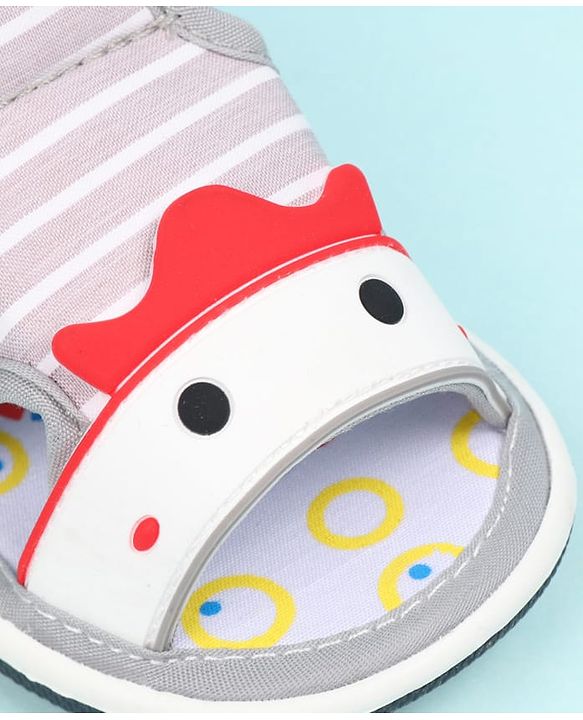 Cute Walk by Babyhug Sandals With Face Applique & Velcro Closure - Grey