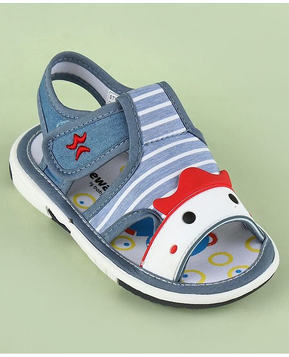 Cute Walk by Babyhug Sandals With Face Applique & Velcro Closure - Grey