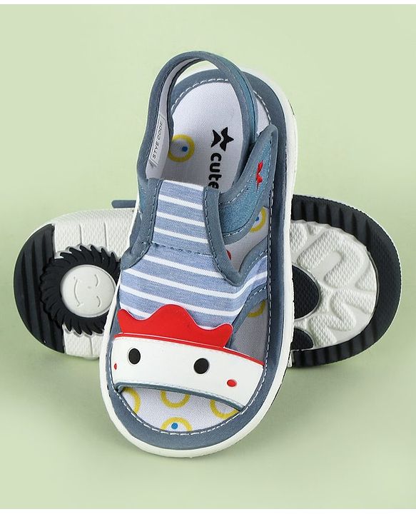 Cute Walk by Babyhug Sandals With Face Applique & Velcro Closure - Grey